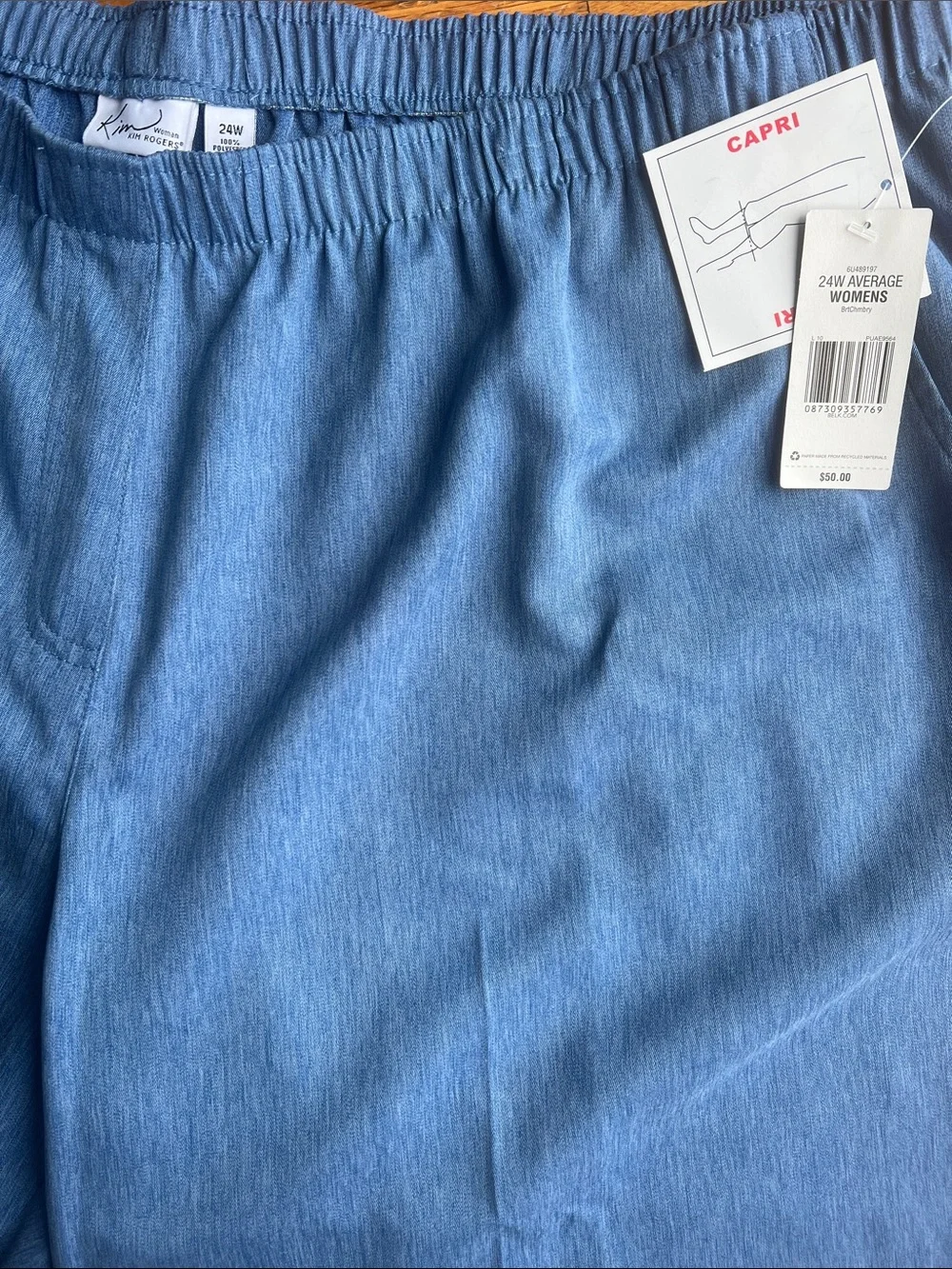 Kim Rogers Blue Elastic Waist Capri Pants